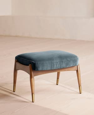 Theodore Oak Footstool - Velvet - Grey Blue - US - Listing Image