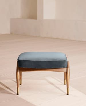 Theodore Oak Footstool - Velvet - Grey Blue - US - Hover Image