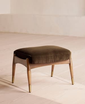 Theodore Oak Footstool - Velvet - Chocolate Brown - US - Listing Image