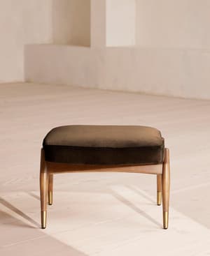 Theodore Oak Footstool - Velvet - Chocolate Brown - US - Hover Image