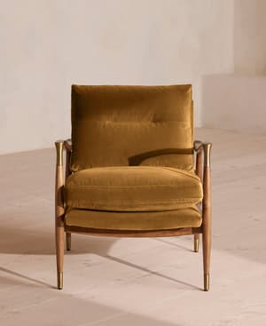 Theodore Oak Armchair - Velvet - Mustard - Hover Image
