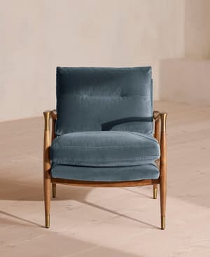 Theodore Oak Armchair - Velvet - Grey Blue - US - Hover Image