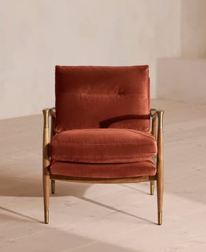 Theodore Oak Armchair - Velvet Rust - Hover Image