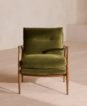 Theodore Oak Armchair - Velvet Olive - US - Hover Image