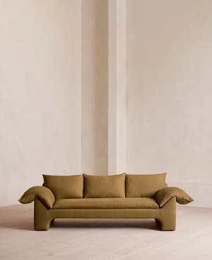 Wyatt Three Seater Sofa - Linen - Ochre - US - Listing Image