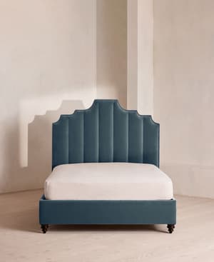 Gerrard Bed - Double - Velvet - Grey Blue - Hover Image