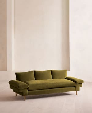Bristol Three Seater Sofa - Velvet - Olive - US - Hover Image