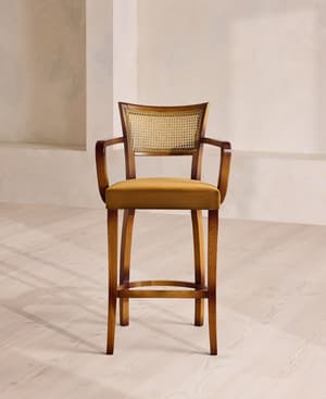 Molina Barstool - Cane Back - Velvet - Mustard - Hover Image