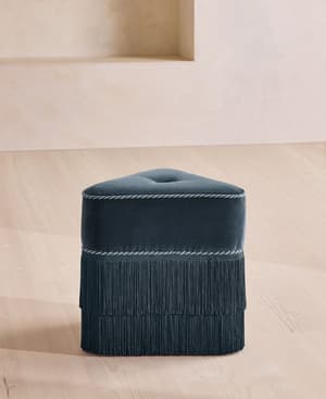Marta Footstool - Velvet - Grey Blue - UK - Hover Image