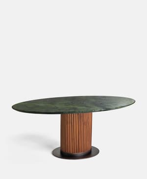Murcell Oval Dining Table - Brazilian Green Marble - Diffused - Listing Image
