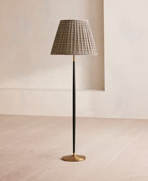 Beckett Leather Floor Lamp - Patterned Shade - Hover Image
