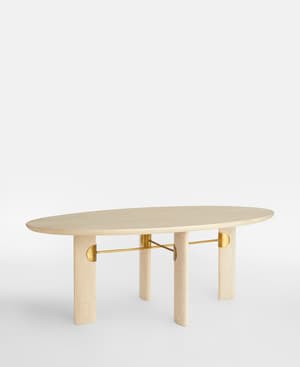 Celena Oval Dining Table - Bleached Oak & Brass - Hover Image