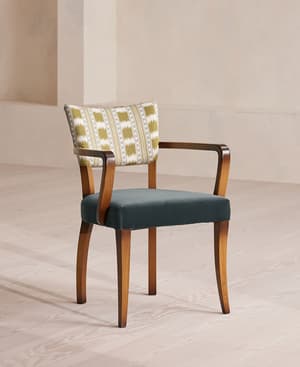 Molina Dining Armchair - Ikat Stripe and Velvet - Grey Blue US - Listing Image