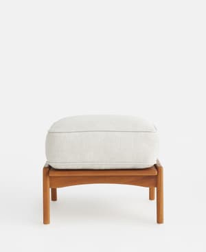 Light grey outdoor footstool with a wood frame