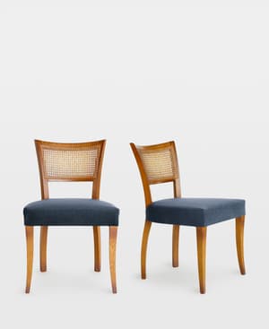 Pair of Molina Dining Chairs - Cane Back - Velvet - Grey Blue - US - Listing Image