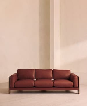 Marcia Three Seater Sofa - Leather - Sangria - Hover Image