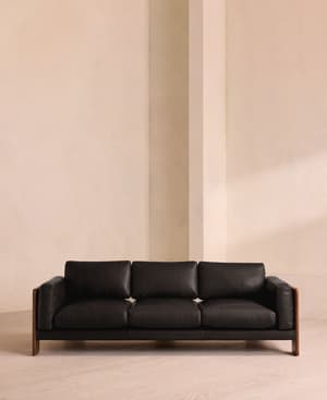 Marcia Three Seater Sofa - Leather - Black - Hover Image