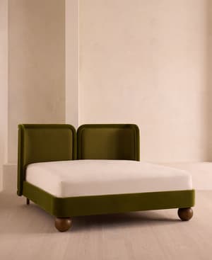 Willem Bed - Queen - Velvet & Linen - Olive - US - Hover Image