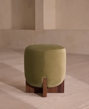 Eldon Stool - Walnut - Velvet - Lichen - Listing Image