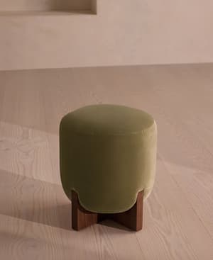 Eldon Stool - Walnut - Velvet - Lichen - Hover Image