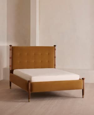 Paolo Bed - Full - Velvet - Mustard - US - Listing Image