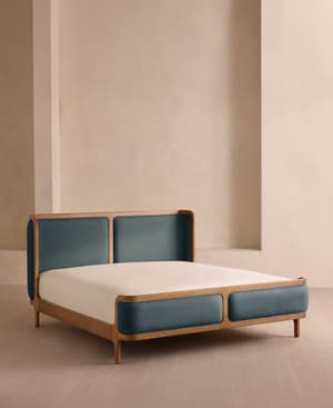 Belsa Bed - Light Oak - Super king - Linen - Prussian Blue - Listing Image