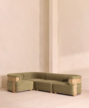 Caleb Sectional Sofa - Blonde Burl - L Shape Sofa - Blonde Burl - Velvet - Lichen - US - Listing Image