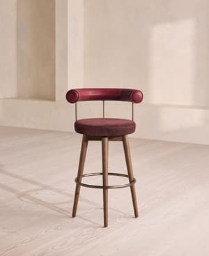 Calvert Barstool - Sangria Leather & Bordeaux Linen Chenille - US - Hover Image