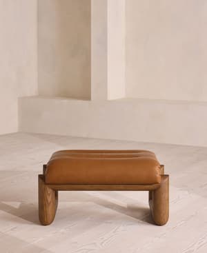 Drew Footstool - Leather - Chestnut UK - Hover Image