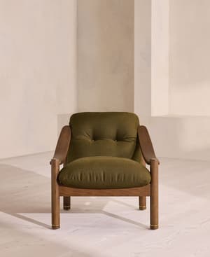 Karine Armchair - Dark Stain - Linen - Olive - UK - Hover Image