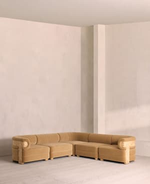 Caleb Modular Corner Sofa - Velvet - Camel - Blonde Burl - UK - Listing Image