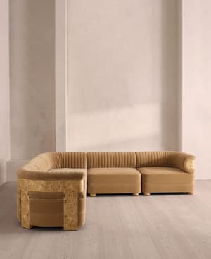 Caleb Modular Corner Sofa - Velvet - Camel - Blonde Burl - UK - Hover Image