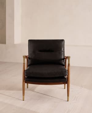 Theodore Oak Armchair - Leather Virtue Black - Hover Image