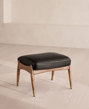 Theodore Oak Footstool Leather Virtue Black - US - Listing Image