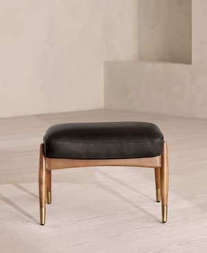 Theodore Oak Footstool Leather Virtue Black - US - Hover Image