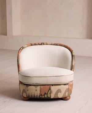 Blair Tub Armchair - Floral Ikat Print - Natural Linen - US - Hover Image