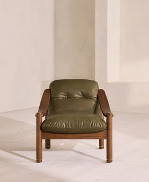 Karine Armchair - Dark Stain - Leather - Moss - US - Hover Image