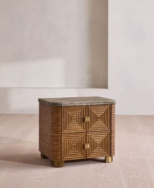 Kingsley Bedside Table - Large - Grey Emperador Marble - Hover Image
