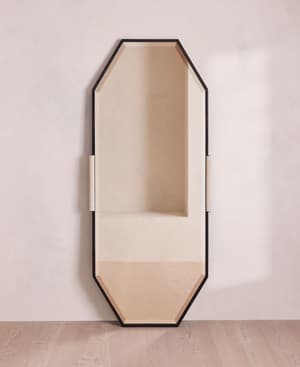 Welton Floor Mirror - Blackened Brass & Travertine - Hover Image