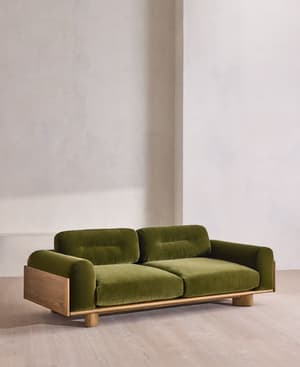 Archer Three Seater Sofa - Velvet - Olive - US - Hover Image
