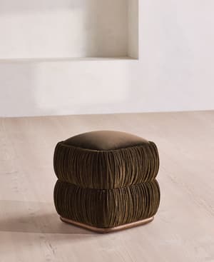Tabitha Footstool - Linen Chenille & Velvet - Chocolate - US - Hover Image