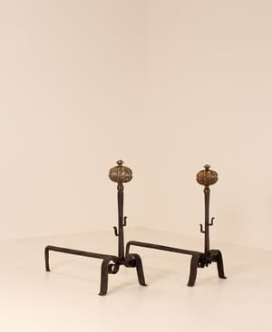 Vintage Firedogs - Brass and Iron - Set of Two - Hover Image