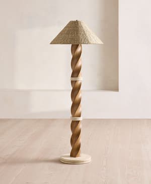 Dario Floor Lamp - Oak & Travertine - UK - Hover Image