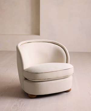 Blair Tub Armchair - Natural Linen - Floral Ikat Trim - US - Hover Image