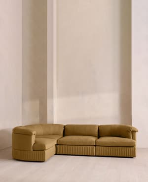 Oona Sectional Sofa - L-Shape Sofa - Linen - Ochre - US - Hover Image