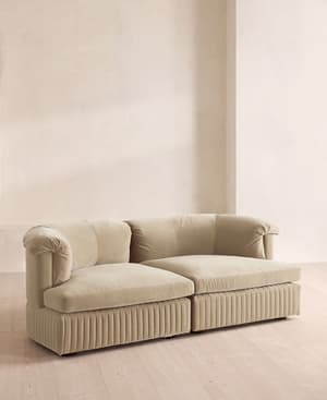 Oona Deep Sit Sectional Sofa - Three Seater - Velvet - Oyster - US - Hover Image