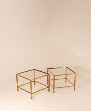 Vintage Pair of Deco Side Tables - Brass and Glass - Hover Image