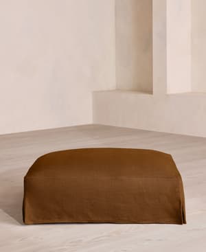 Roma Square Ottoman - Linen - Terracotta - UK - Listing Image