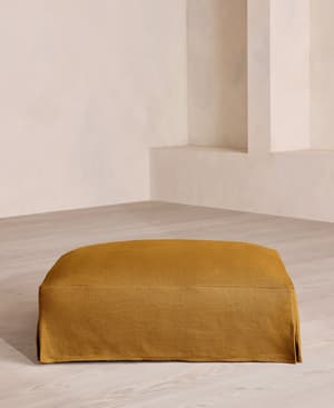 Roma Square Ottoman - Linen - Turmeric - UK - Listing Image