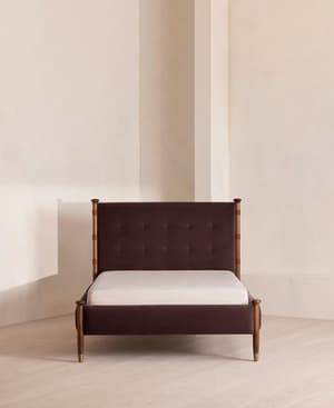 Paolo Bed - Double - Velvet - Aubergine - UK - Hover Image